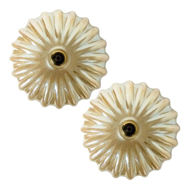 Amber Murano Glass Flush Mount in the style of Barovier & Toso, 1970s For Sale