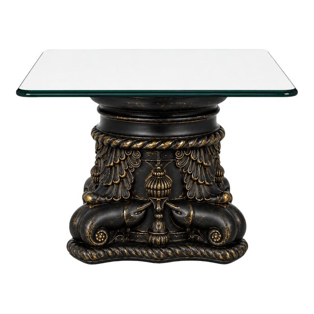 Mid 20th Century Italian Sculptural Ebonized Cocktail Table With Floating Glass Top For Sale