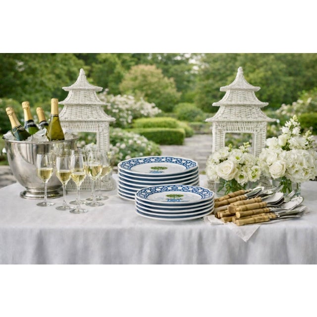 Elevate your dining experience with the Trellis and Topiary Melamine Dinner Plates, where classic blue and white patterns...