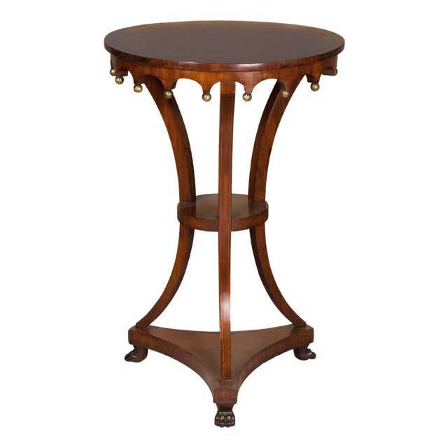 Italian 1800s Walnut Guéridon Side Table with Carved Apron and Gilt Spheres For Sale