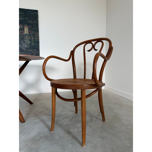 Brown Thonet Steamed Bentwood + Cane Desk Chair Armchair Heart Motif For Sale - Image 8 of 12