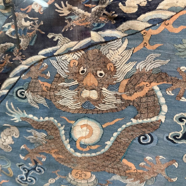 Qing Dynasty Blue Embroidered Silk Kimono, Framed For Sale - Image 4 of 12