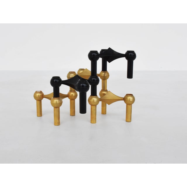 1960s Gold and Black Cy Sestake Modular Candleholder by Ceasar Stoffi for Hans Nagel, Germany, 1965, Set of 5 For Sale - Image 5 of 5