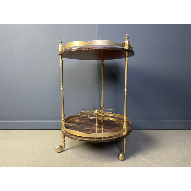 Mid-Century Modern Italian Lacquered Goatskin and Parchment Serving Bar Cart from Aldo Tura, 1960s For Sale - Image 3 of 11