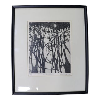 "Winter Woods" Signed, Mid Century Charcoal Sketch For Sale