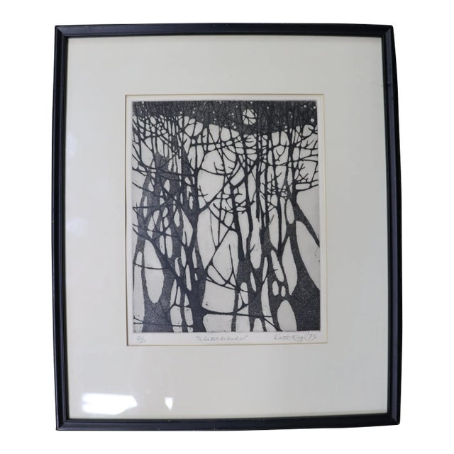 "Winter Woods" Signed, Mid Century Charcoal Sketch For Sale