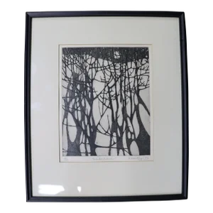 "Winter Woods" Signed, Mid Century Charcoal Sketch