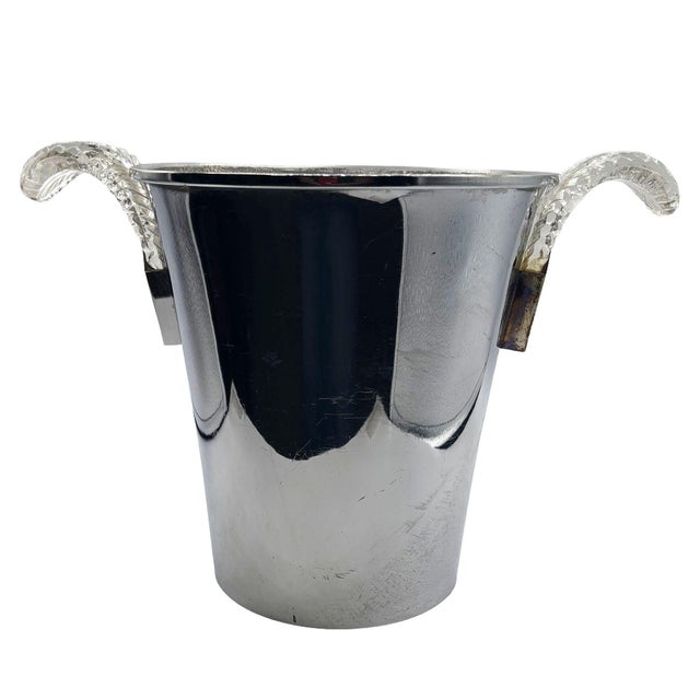 Late Art Deco wine/champagne cooler featuring unique sculptural clear lucitehandles that add a distinctive modernist...