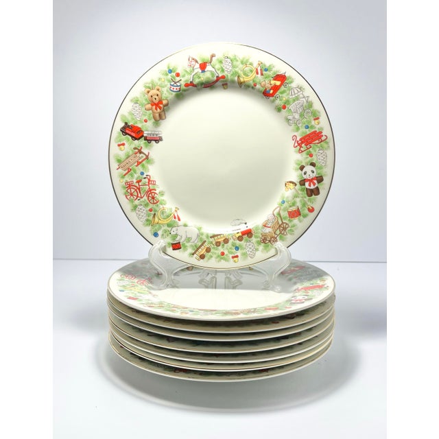 (David) Shibata Toki “Toy Shop” Set of 8 Bone China Salad Plates 7 3/4” Good vintage condition. No chips, cracks, or...
