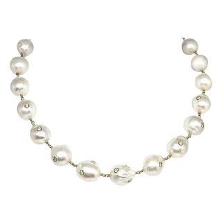 Fine South Sea Pearl Diamond 18 Karat Necklace Certified For Sale
