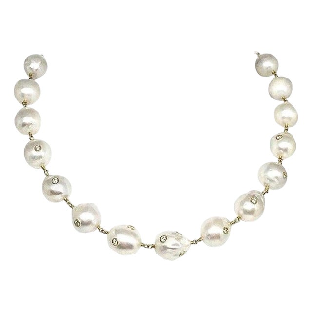Fine South Sea Pearl Diamond 18 Karat Necklace Certified For Sale