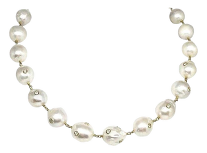 Fine South Sea Pearl Diamond 18 Karat Necklace Certified