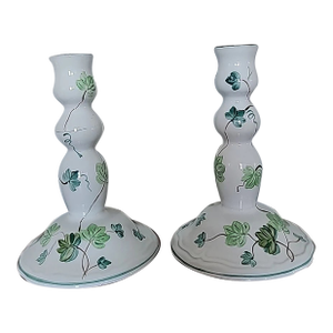 Vintage Herend Hungary Ivy Candlestick Single Candle Holder-Pair