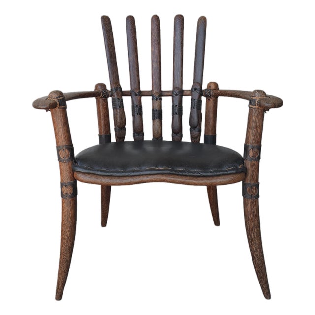 Palmwood and Leather Mendi Chair by Pacific Green For Sale