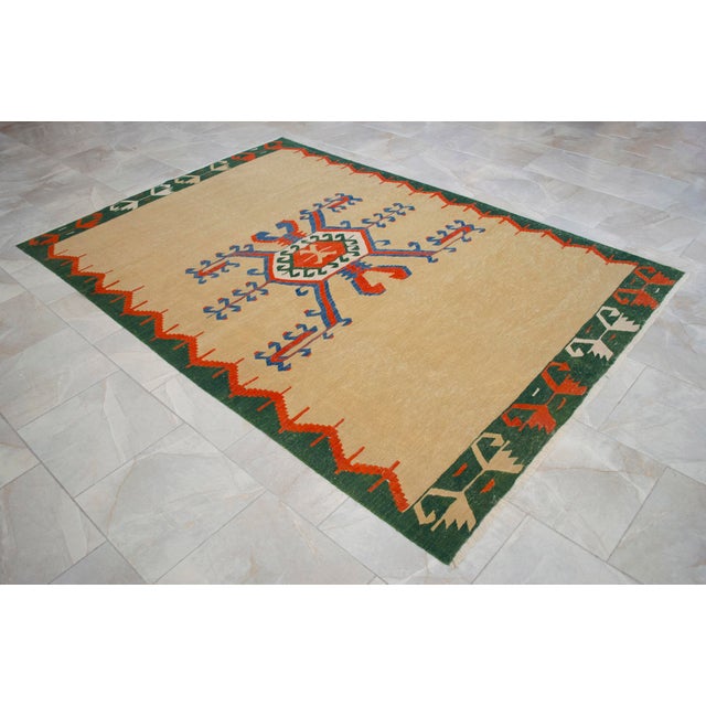 Vintage 6x9 Turkish Rug Kilim Handmade Geometric Tribal Design for Modern Farmhouse Decor For Sale - Image 6 of 13