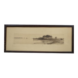 Antique John Octavius Anderson Signed Where the River Meets the Sea Etching 25" For Sale