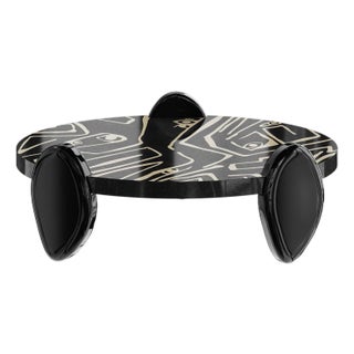 Coruna Oval Center Table in Wood Black and White Print by Hommés Studio For Sale