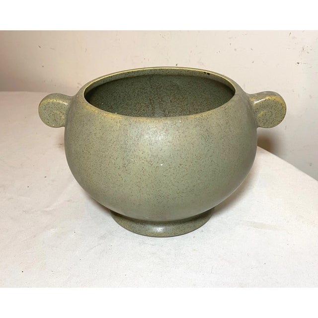 Vintage Handmade Green Pottery Vase Planter Pot Fine Ceramic Footed W/ Handles For Sale - Image 4 of 10