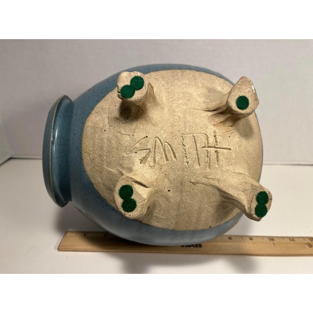 Ceramic Vintage Smith Studio Art Pottery Blue Ceramic Piggy Bank For Sale - Image 7 of 10