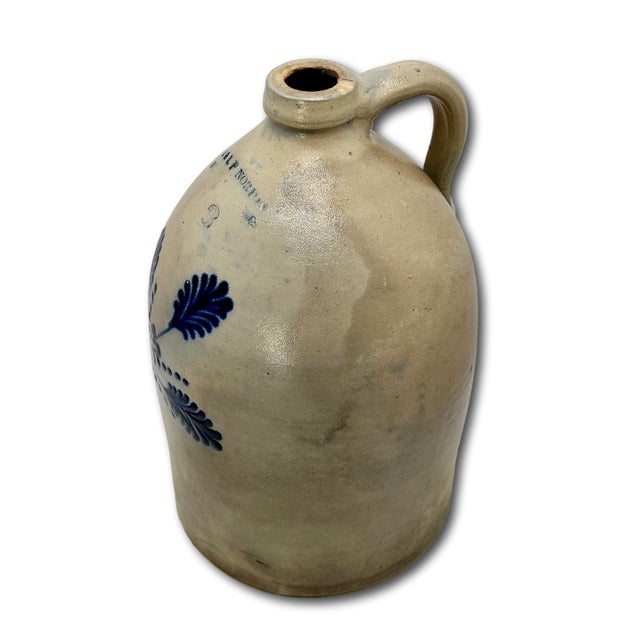 Beautiful Antique American Blue Flower Decorated 3 Gallon Size Stoneware Jug by E & L P Norton in Bennington Vermont For Sale - Image 10 of 18