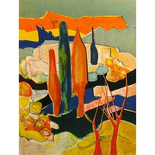 Rene Couturier "Les Cypres" Signed Color Trees Unframed Lithograph Art Print, France For Sale
