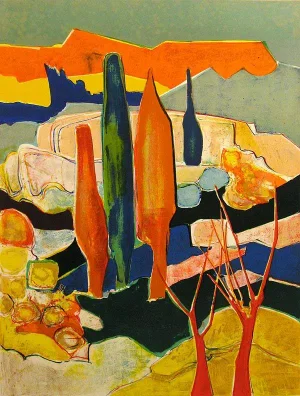 Rene Couturier "Les Cypres" Signed Color Trees Unframed Lithograph Art Print, France