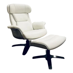 Mod Eames Style Italian White Leather Lounge Chair and Ottoman