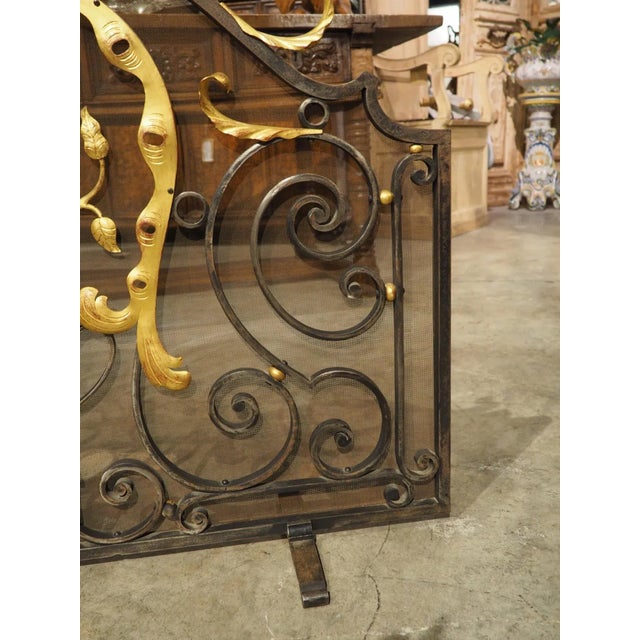 1950s French Wrought Iron Firescreen With Gilt Highlights, Signed Bataillars For Sale - Image 16 of 18