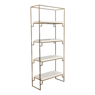 Brenner Hollywood Regency Gold White Lacquer Etagere Bookshelf Bookcase Shelves For Sale