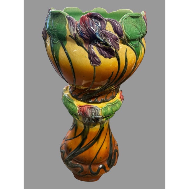 Early 20th Century Roseville Blended Majolica Jardiniere & Pedestal Planter Vase For Sale - Image 6 of 12