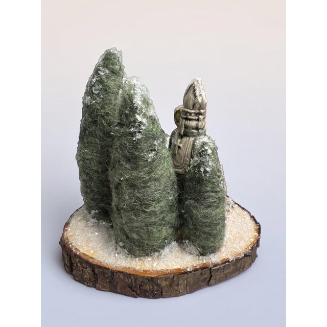 Handcrafted Old-World St. Nick Chalkware & Needle-Felted Wool Winter Vignette For Sale - Image 4 of 8