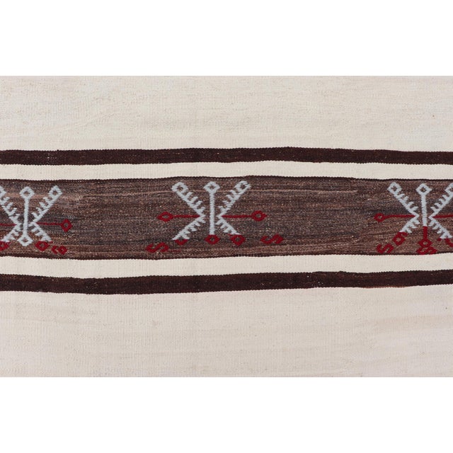 Turkish Vintage Flat-Weave in Shades of Brown and Ivory With Stripe Design For Sale - Image 9 of 10
