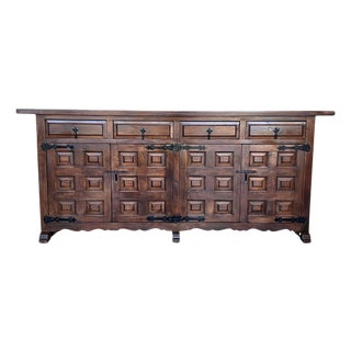 19th Century Large Catalan Spanish Baroque Walnut Tuscan Credenza or Buffet For Sale