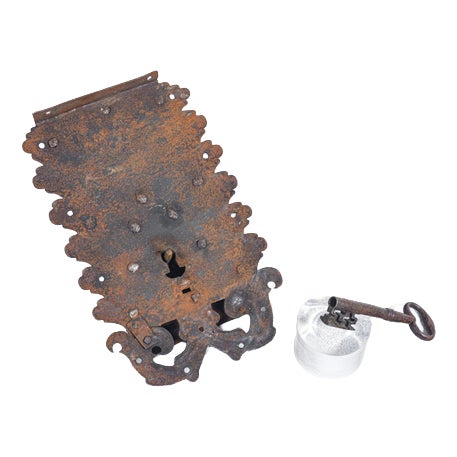 Ancient Lock with Iron Key, 1800s For Sale