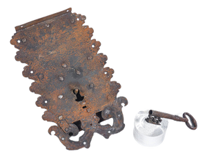 Ancient Lock with Iron Key, 1800s