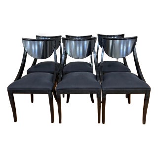 1990s Pietro Constantini Vintage Black Lacquer Klismos Chairs – Set of 6, Italian Modern For Sale