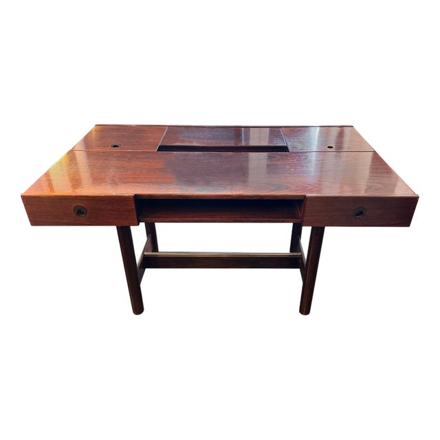 Italian Walnut Multi-Compartments Desk attributed to Bernini, 1960s For Sale