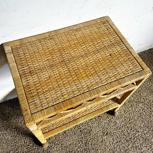 1980s Boho Chic Wicker Two Tier Cart For Sale - Image 5 of 9