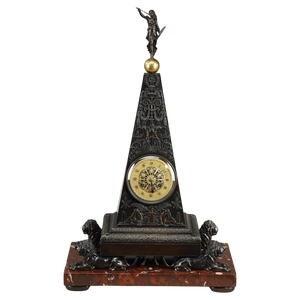 Charles X Obelisk Clock in Patinated and Gilt Bronze, 1820s