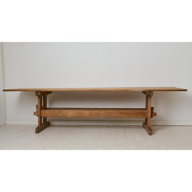 Large Antique Trestle Dining Table in Pine, 1860 For Sale - Image 3 of 8