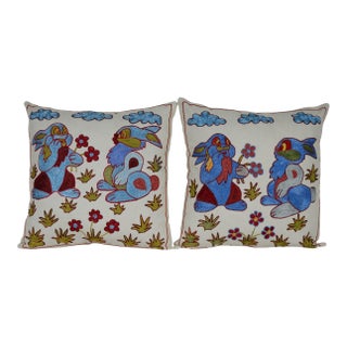 Boho Rabbit Pillow Covers - A Pair For Sale