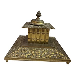 Antique English Brass Inkwell For Sale