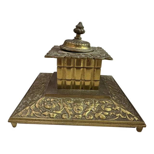 Antique English Brass Inkwell For Sale