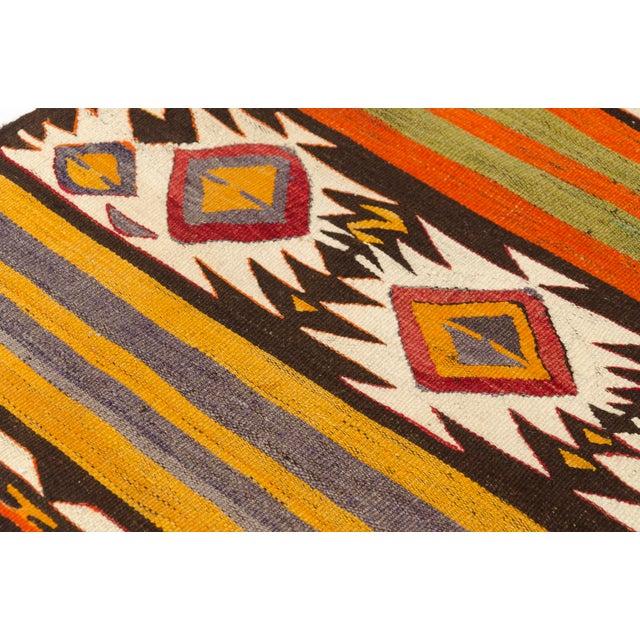 Mid 20th Century Handwoven Geometric Medallion & Striped Tribal Rug For Sale - Image 4 of 10
