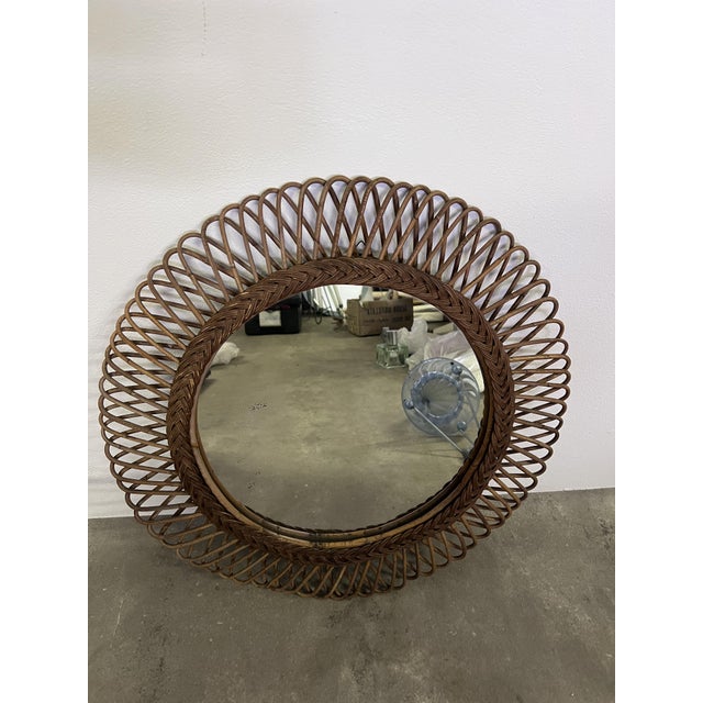 Franco Albini Round Wicker Mirror by Franco Albini, 1960s For Sale - Image 4 of 6