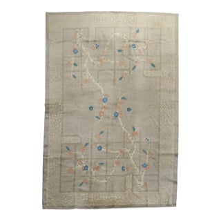 Early 20th Century Zabihi Collection Tranquil Gray Chinese Floral Rug - 6'2" x 9'6" For Sale