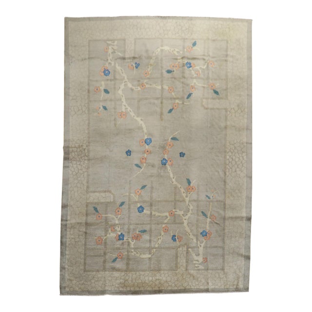 Early 20th Century Zabihi Collection Tranquil Gray Chinese Floral Rug - 6'2" x 9'6" For Sale