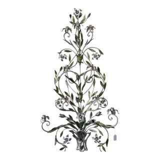 Florentine Style Romantic Metal Vine and Floral Wall 9 Candle Sconces (2) Pair For Sale
