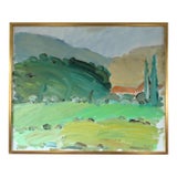 1965 Mid-Century Modern 'Hills in Reverie' Vintage Swedish Abstract Landscape Oil Painting, Framed For Sale