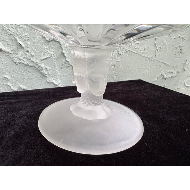 Glass Vintage Duncan Miller Frosted Figural Faces Covered Compote Dish / Art Deco Satin Glass Candy Bowl For Sale - Image 7 of 9